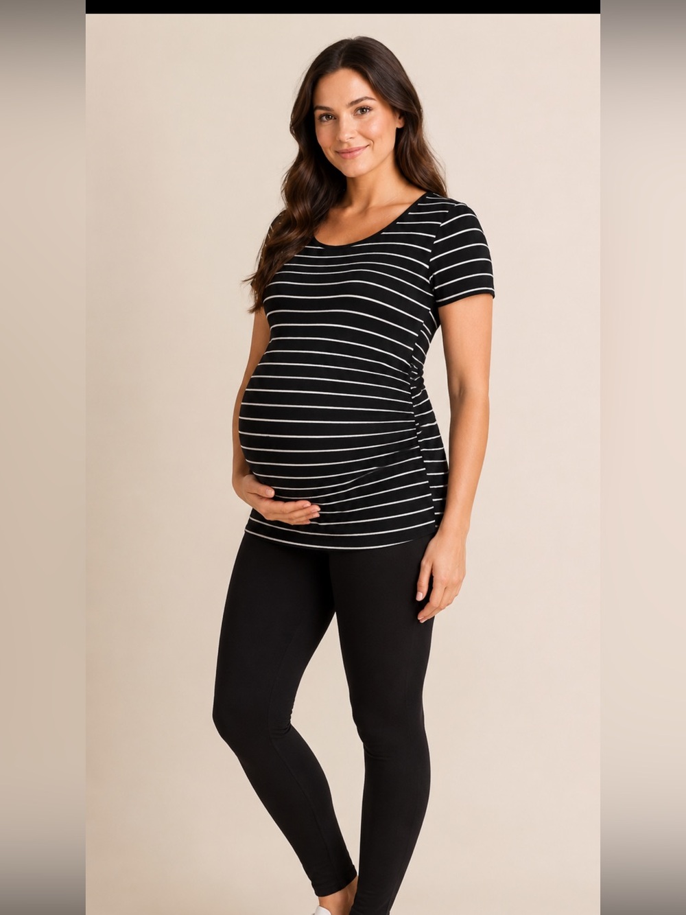 BumpStart Black and White Striped Scoop Neck Tee
